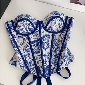 Gorgeous Blue and White Floral Corset Top